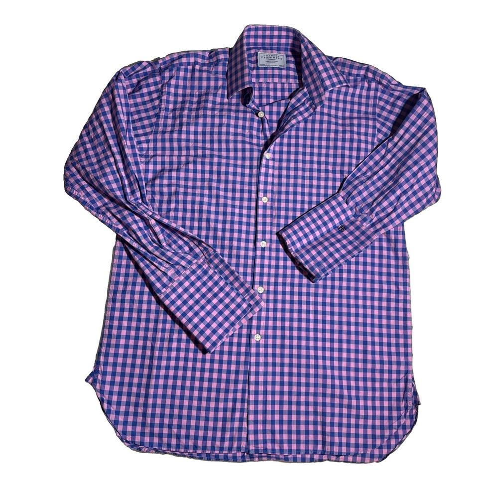 Charles Tyrwhitt Dress Shirt Mens 15.5 33 Purple Plaid Slim Fit Long Sleeve
